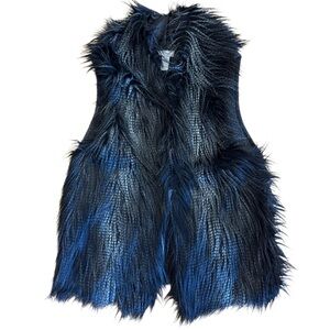 Chico's Women's Dark Faux Fur Ribbed Knit Vest Jacket Size S/M